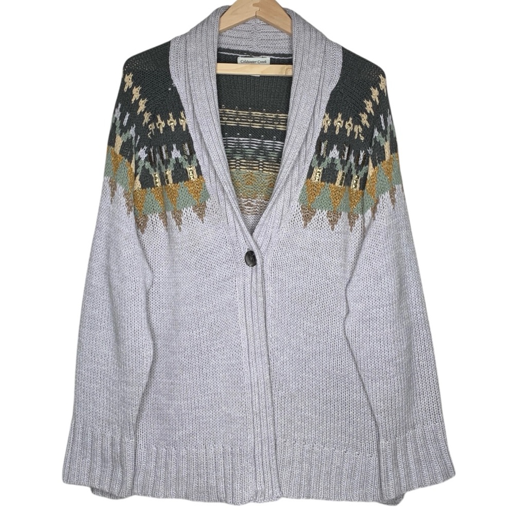 Coldwater Creek Fair Isle Beaded Shawl Collar Cardigan 2X 20 22